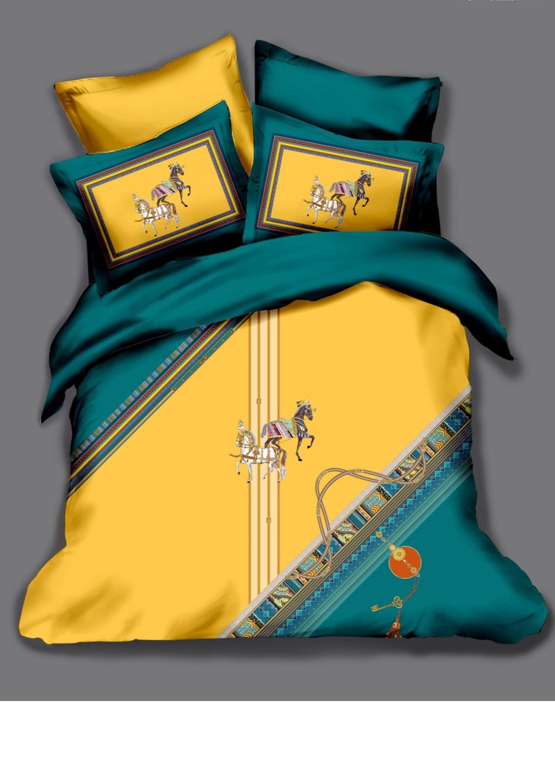 طقم مفروشات سرير هوميتوبيا كينج 6 قطع تصميم مطبوع مرسوم يدوياً قماش مرن فاخر ناعم ومتنفس مناسب لغرف التكييف